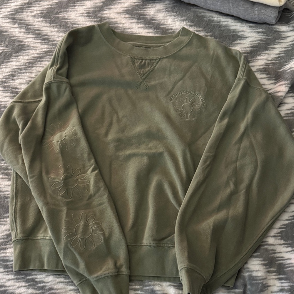 American Rag Olive Crewneck Sweater with Floral Design